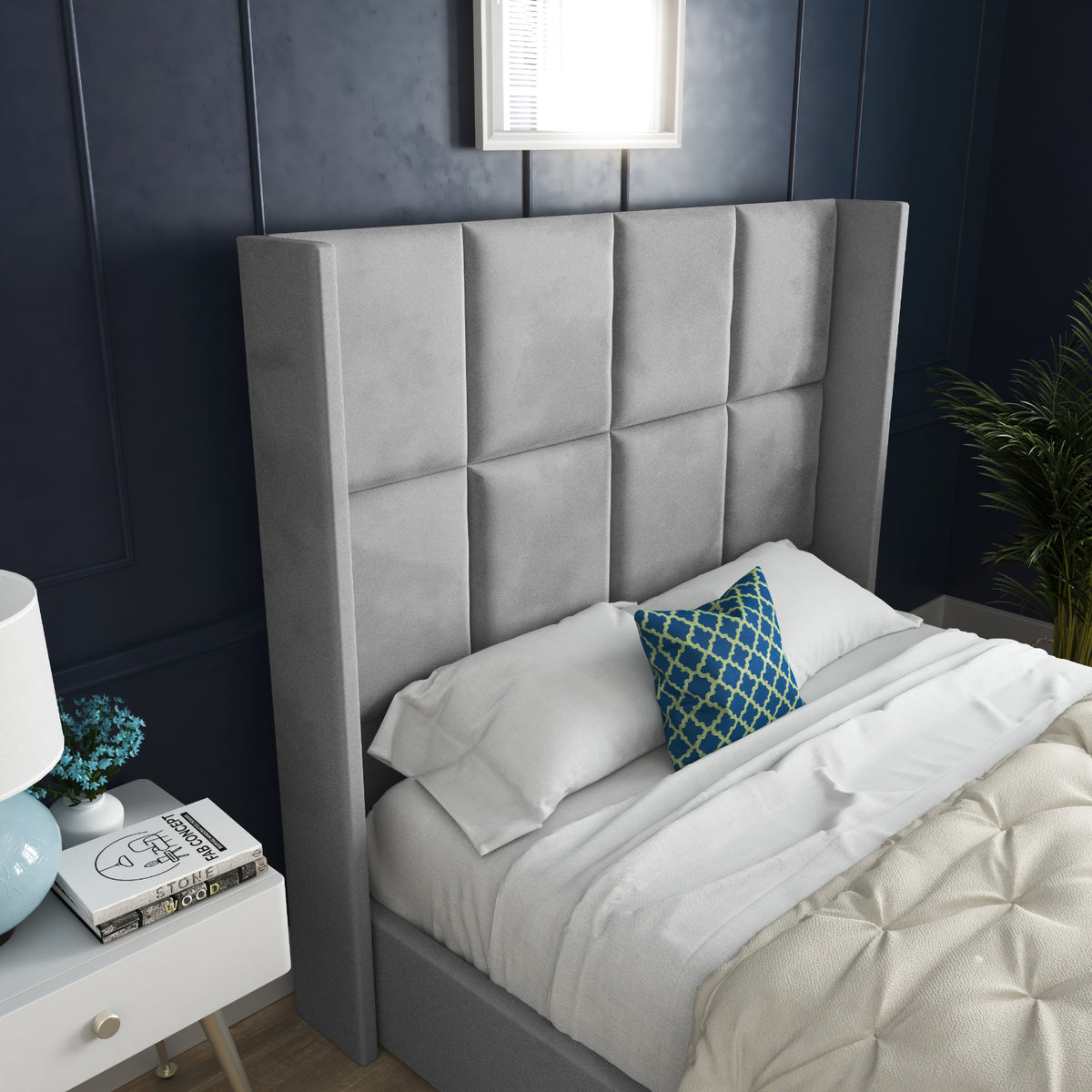 Quanta Straight Winged Upholstered Soft Velvet Bed Frame