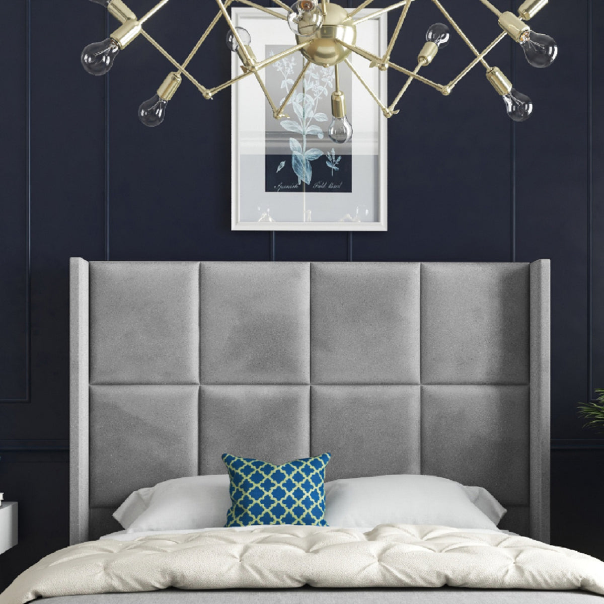 Quanta Straight Winged Upholstered Soft Velvet Bed Frame