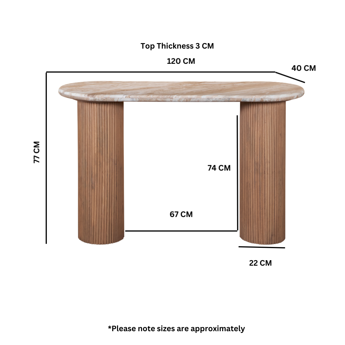 Murcia Natural Marble & Wood Pedestal Console Table