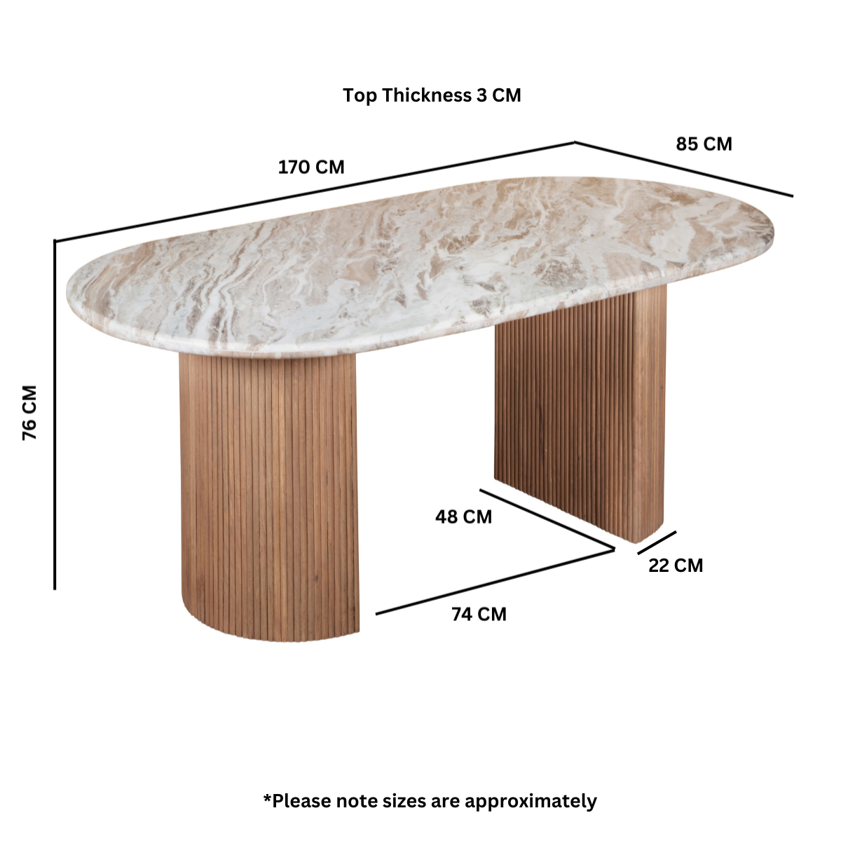 Murcia Natural Marble & Wood Pedestal 6-8 Seater Dining Table
