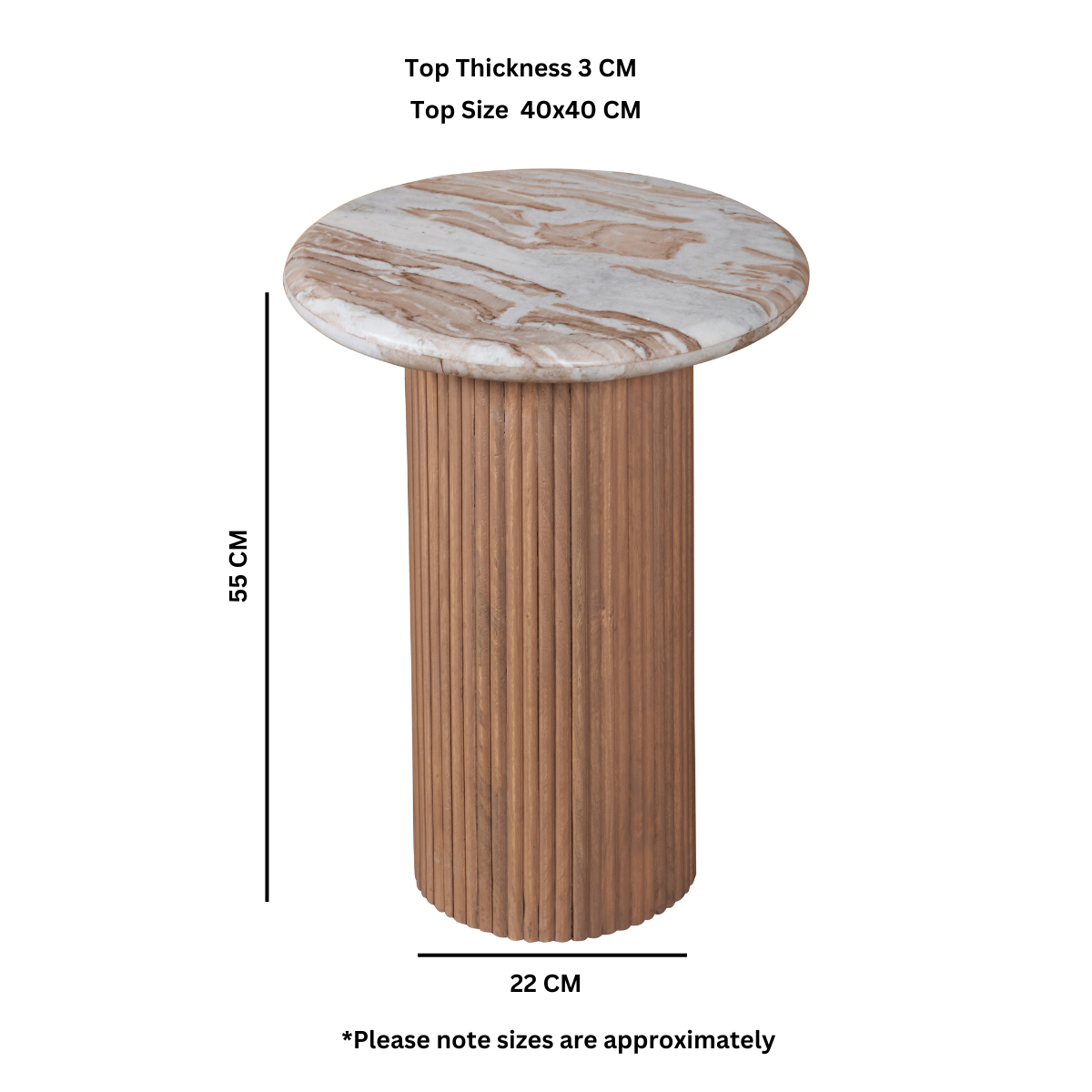 Murcia Natural Marble & Wood Pedestal Side Table