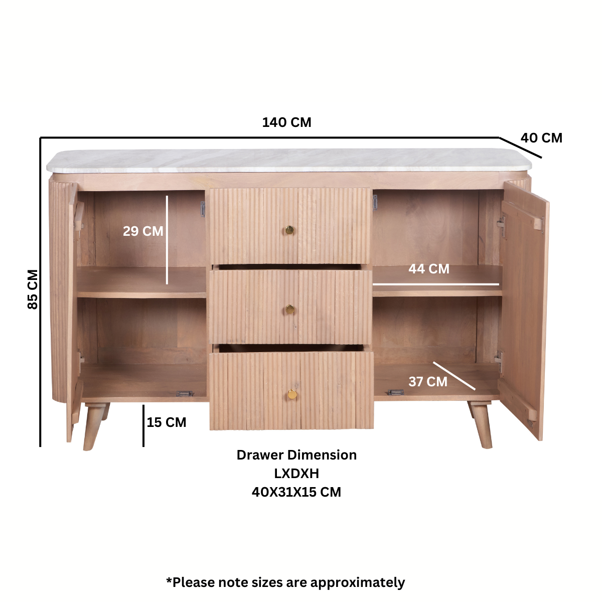 Murcia Natural Marble & Wood Extra Large Sideboard
