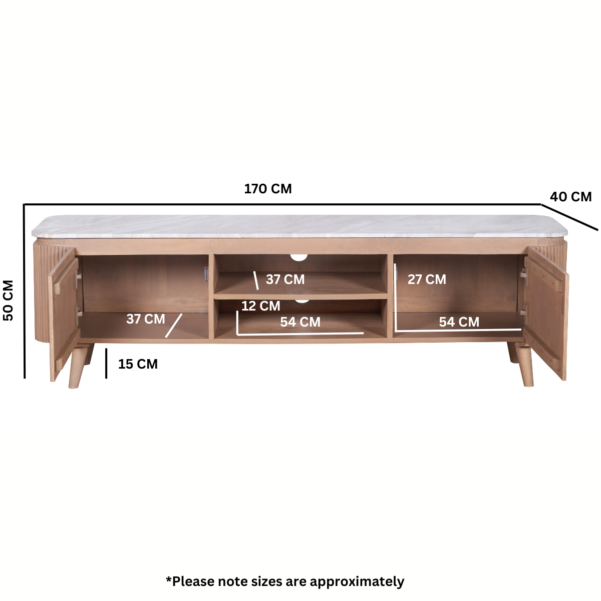 Murcia Natural Marble & Wood Large Tv Cabinet