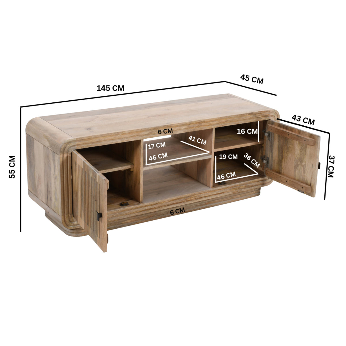 Tutti Carved Mango Wood 2 Doors Tv Cabinet