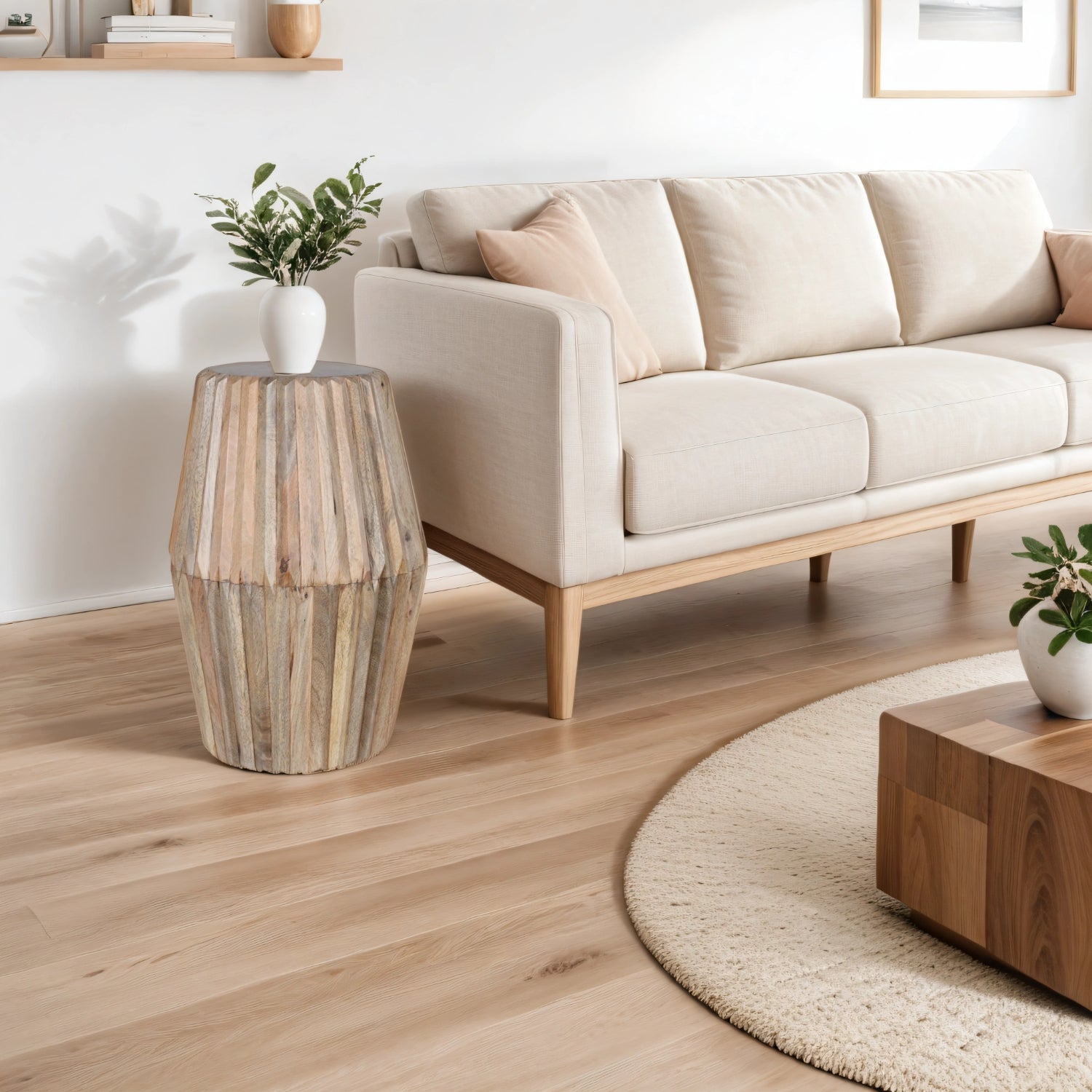 Tutti Carved Mango Wood Side Table