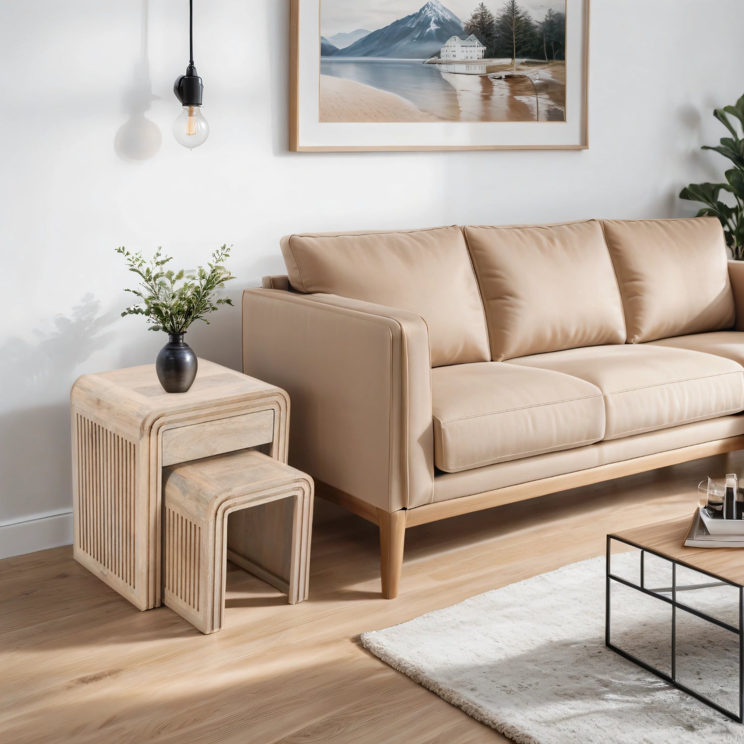 Tutti Carved Mango Wood Nest Of 2 Tables With Drawer