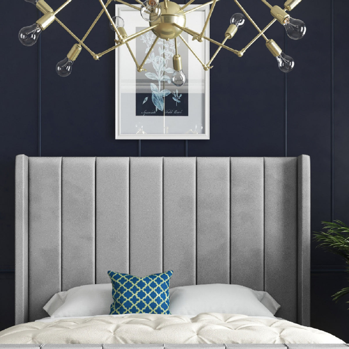 Romano Straight Winged Upholstered Soft Velvet Bed Frame