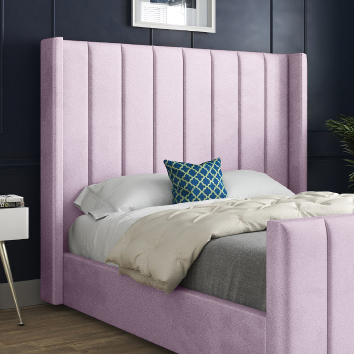 Romano Straight Winged Upholstered Soft Velvet Bed Frame