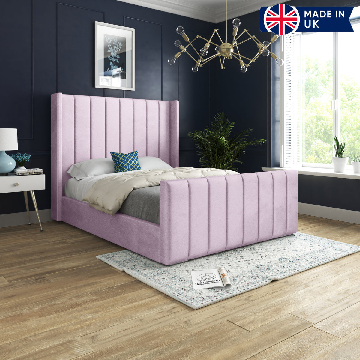 Romano Straight Winged Upholstered Soft Velvet Bed Frame