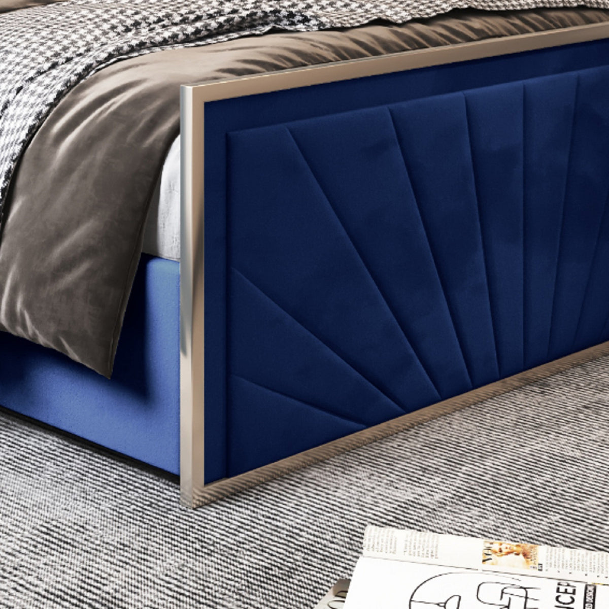 Roxy Upholstered Soft Velvet Metal Bed Frame