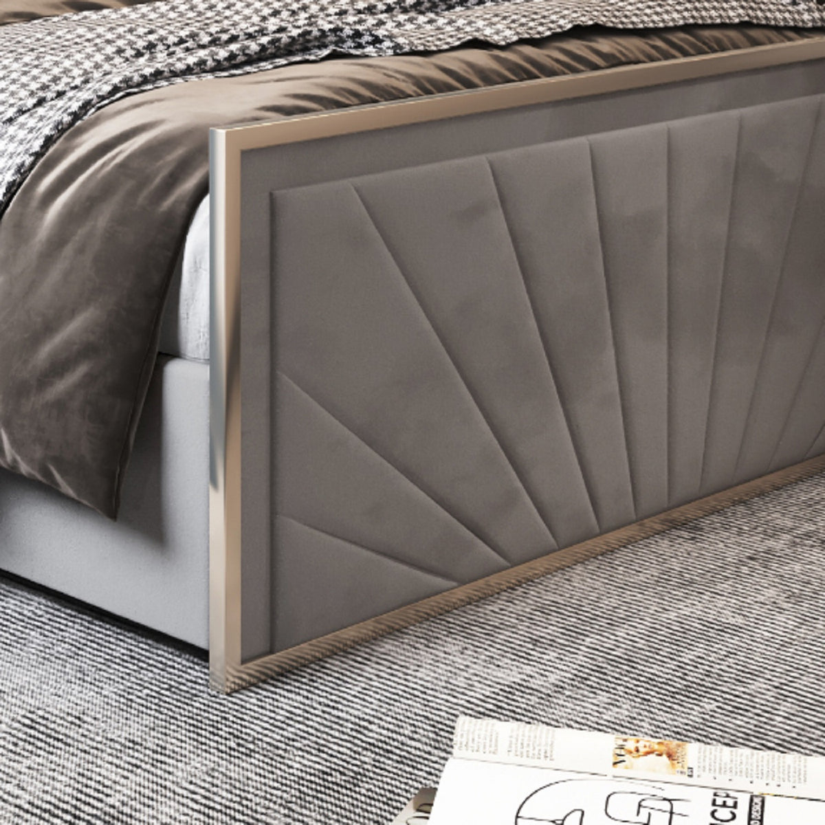 Roxy Upholstered Soft Velvet Metal Bed Frame