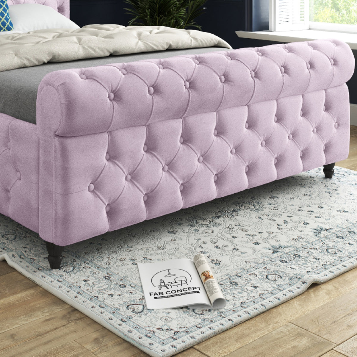 Savana Sleigh Upholstered Soft Velvet Bed Frame