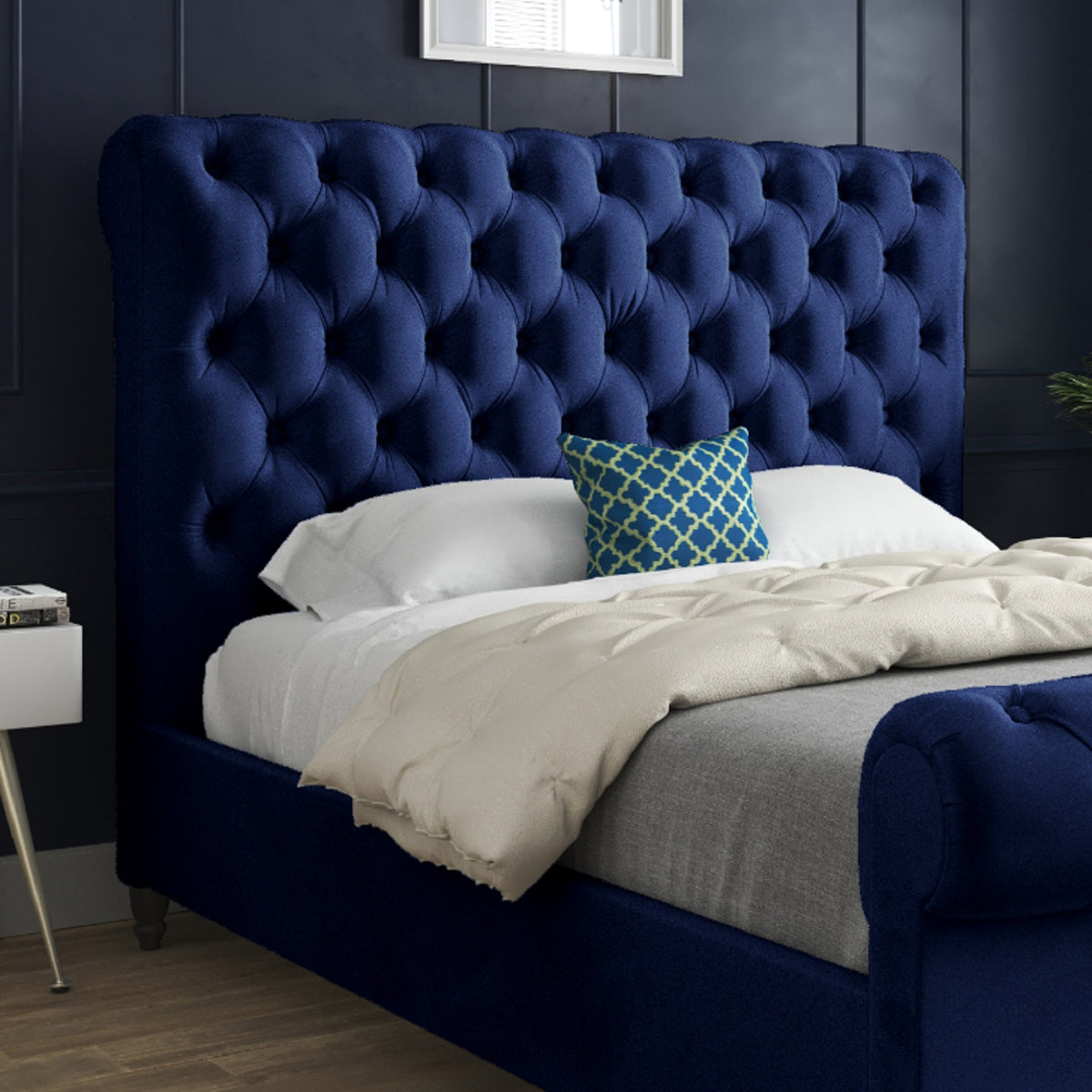 Sienna Sleigh Upholstered Soft Velvet Bed Frame