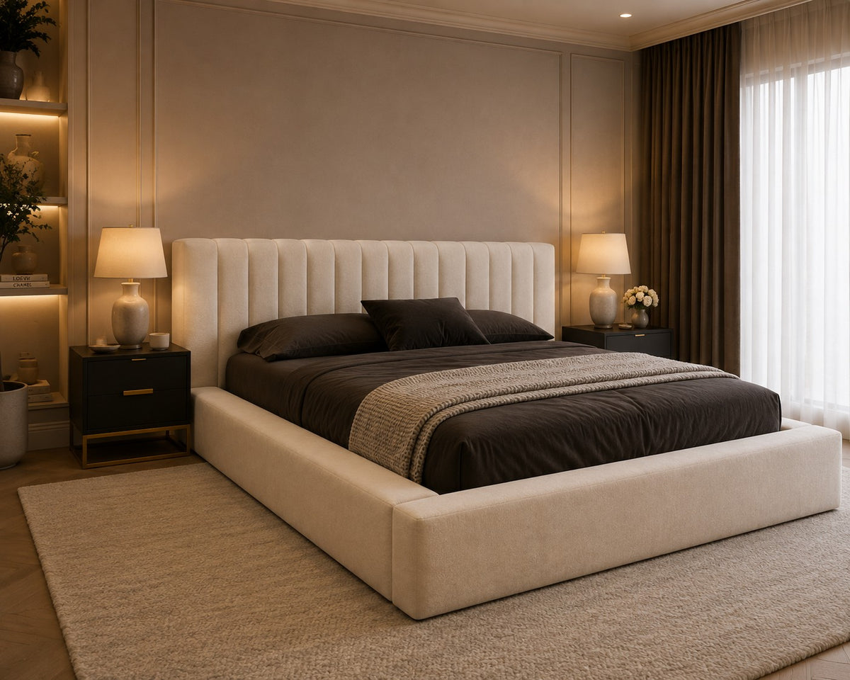 Ancona Low Channelled Headboard Wide Surround Upholstered Bed Frame