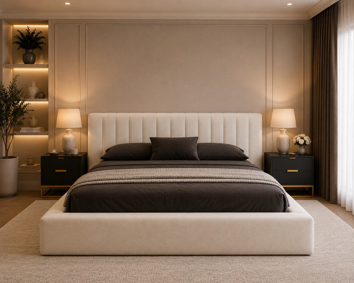 Ancona Low Channelled Headboard Wide Surround Upholstered Bed Frame