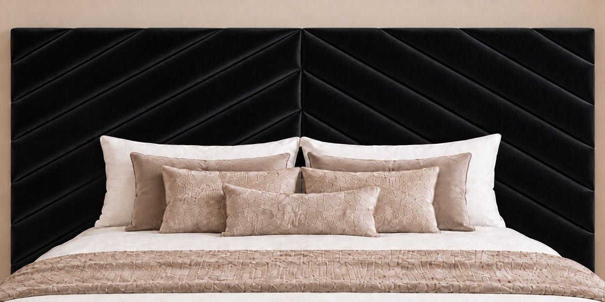 Bassano divan bed in black, headboard close-up