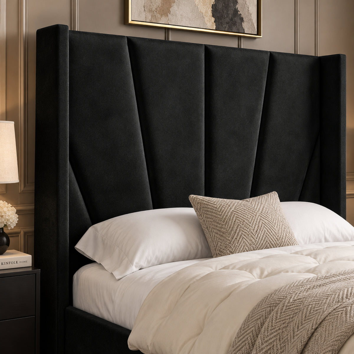 Bellini Wide Curved Winged Upholstered Soft Velvet Bed Frame