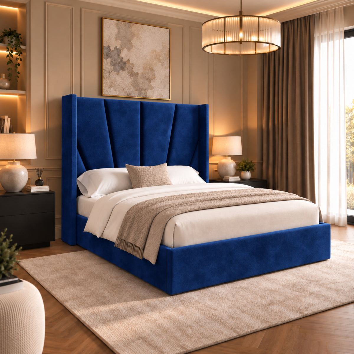 Bellini Wide Curved Winged Upholstered Soft Velvet Bed Frame