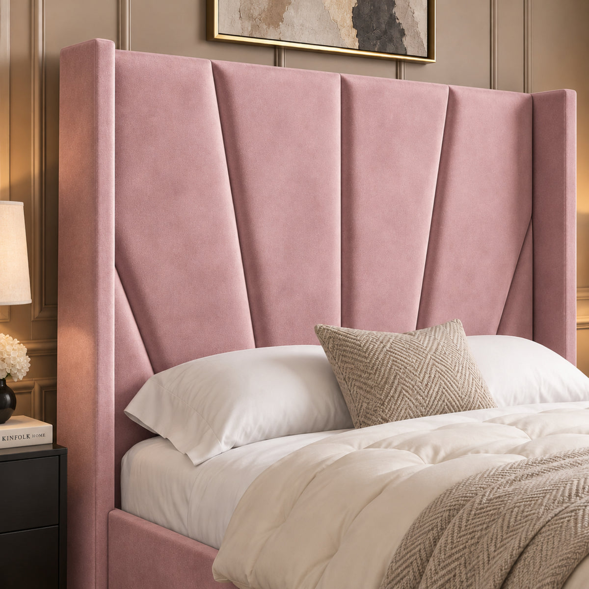 Bellini Wide Curved Winged Upholstered Soft Velvet Bed Frame