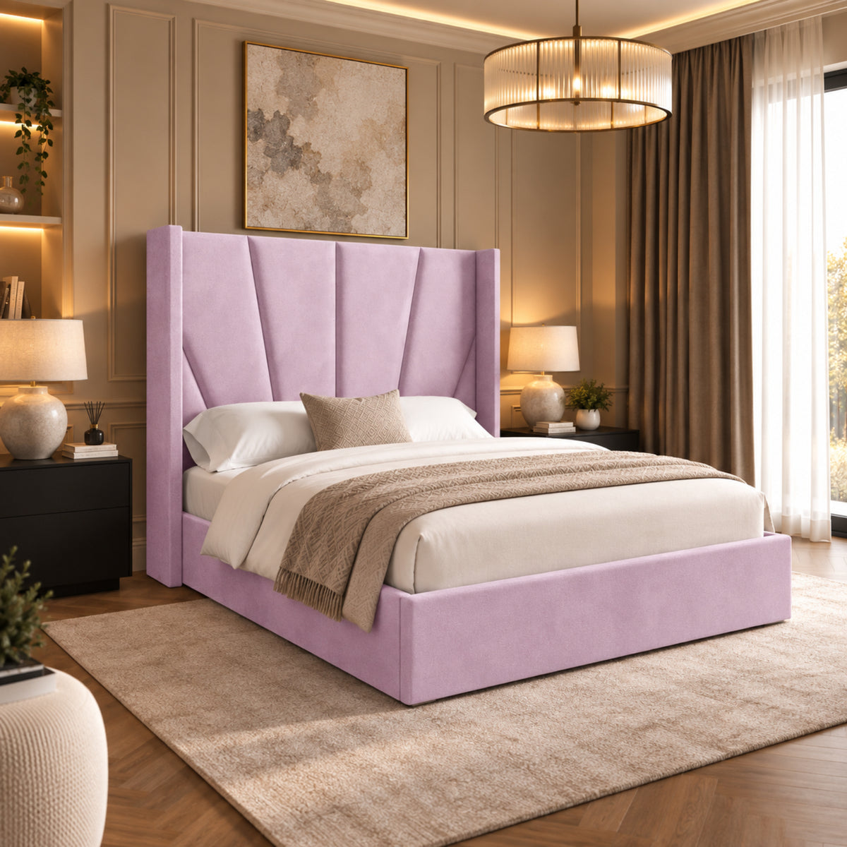 Bellini Wide Curved Winged Upholstered Soft Velvet Bed Frame