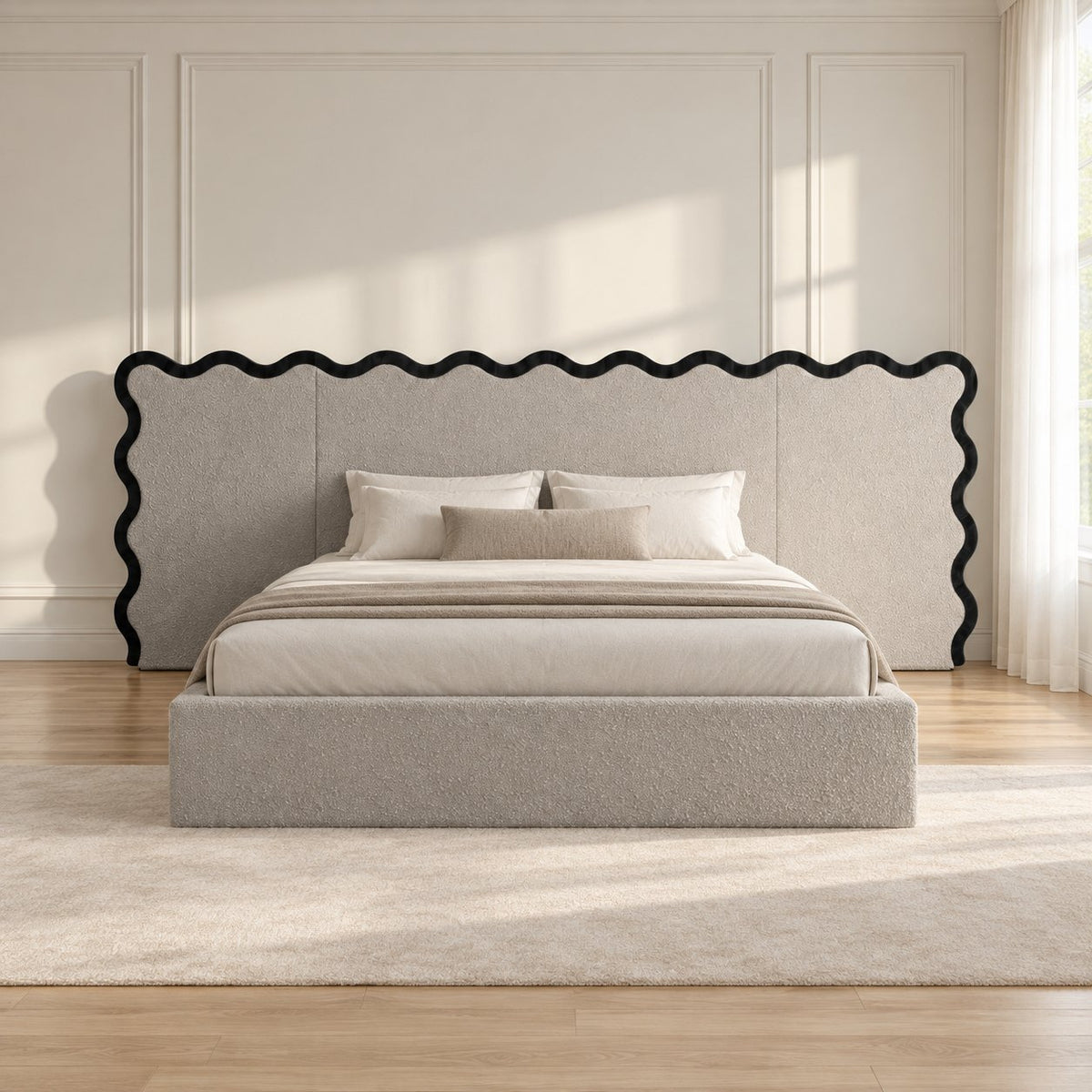 Brindisi bed in pebble with black border, front view