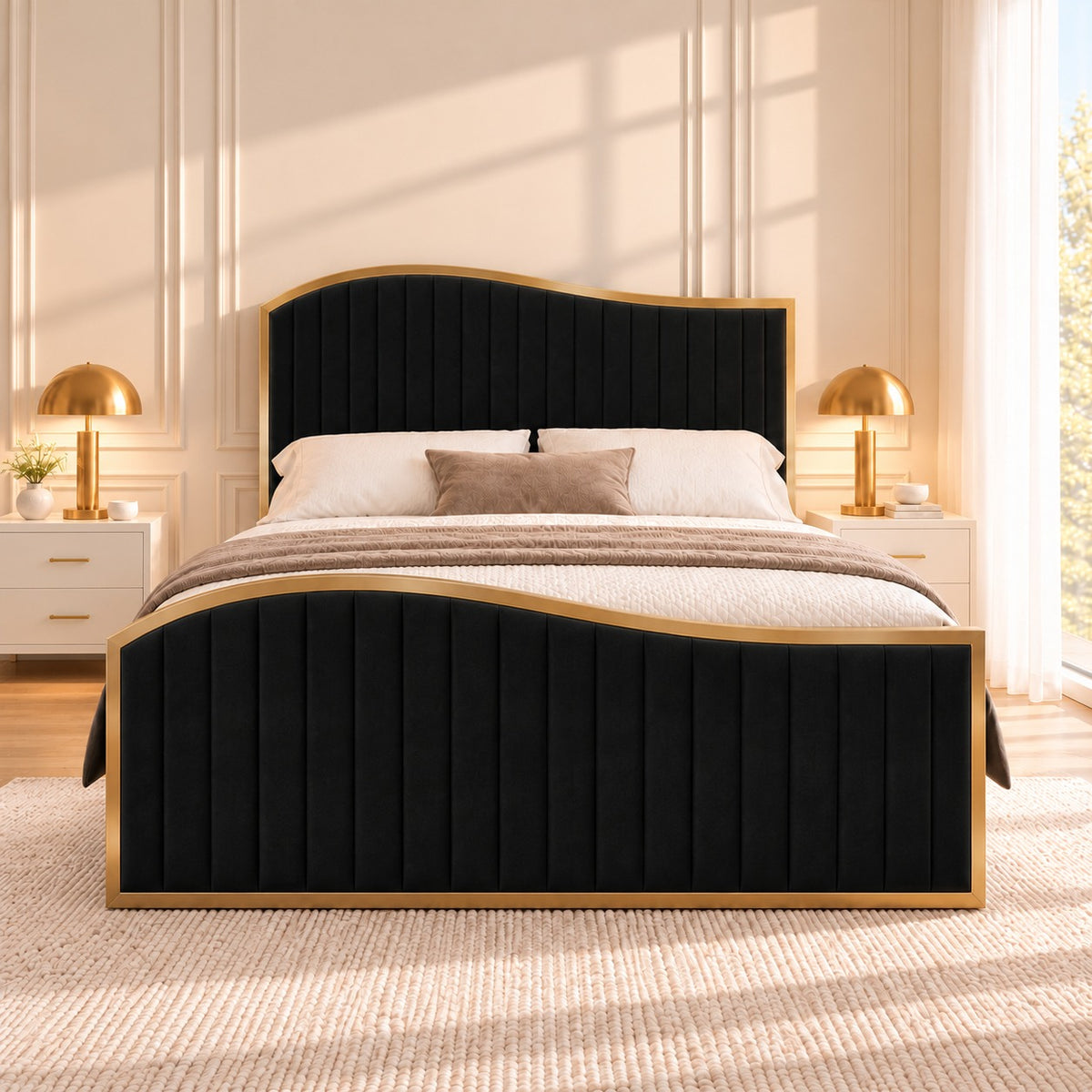 Brixton Upholstered Soft Velvet Metal Bed Frame