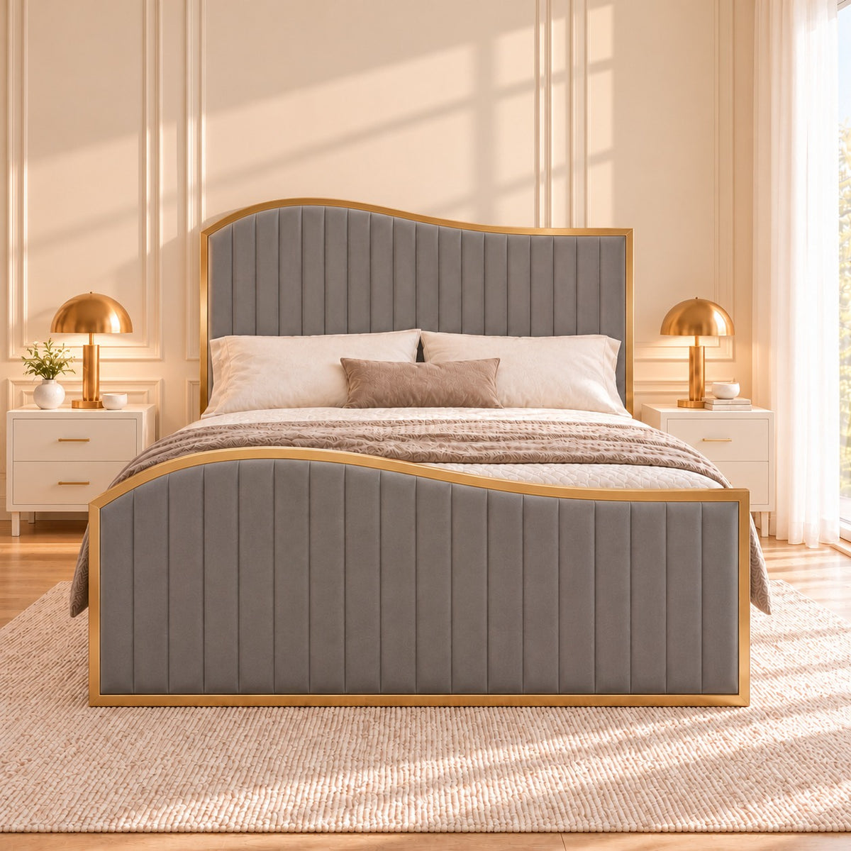 Brixton Upholstered Soft Velvet Metal Bed Frame