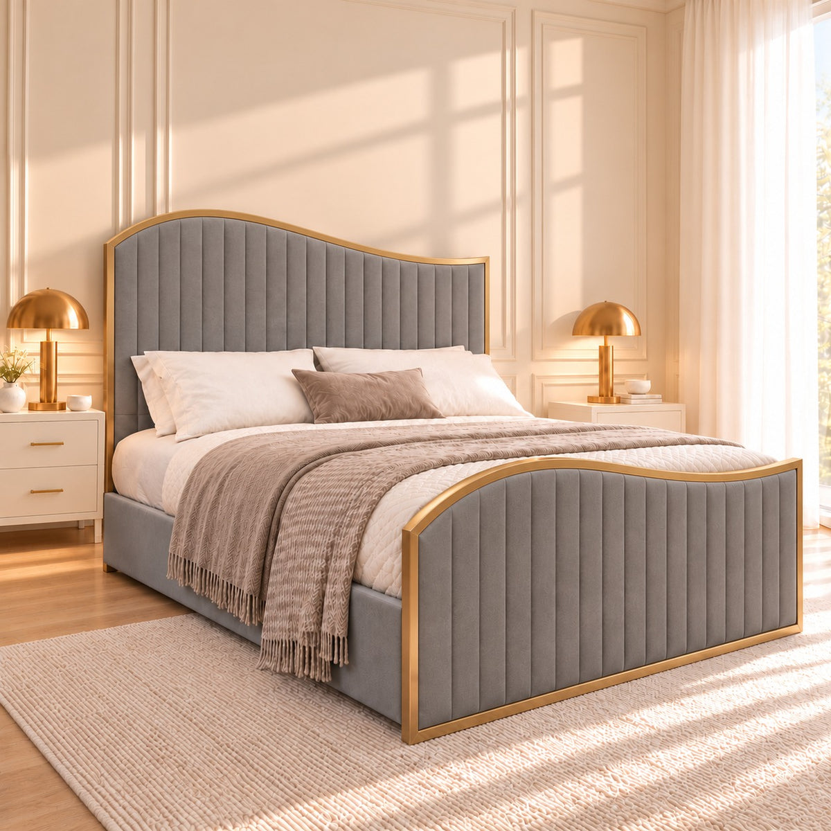 Brixton Upholstered Soft Velvet Metal Bed Frame
