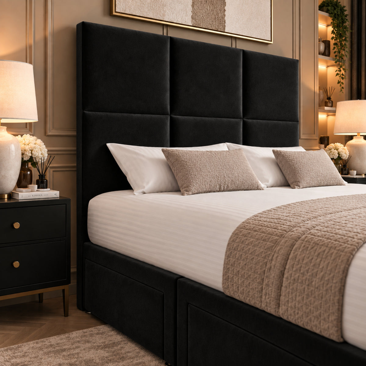 Caprio Upholserted Floorstanding Headboard With Divan Bed Frame