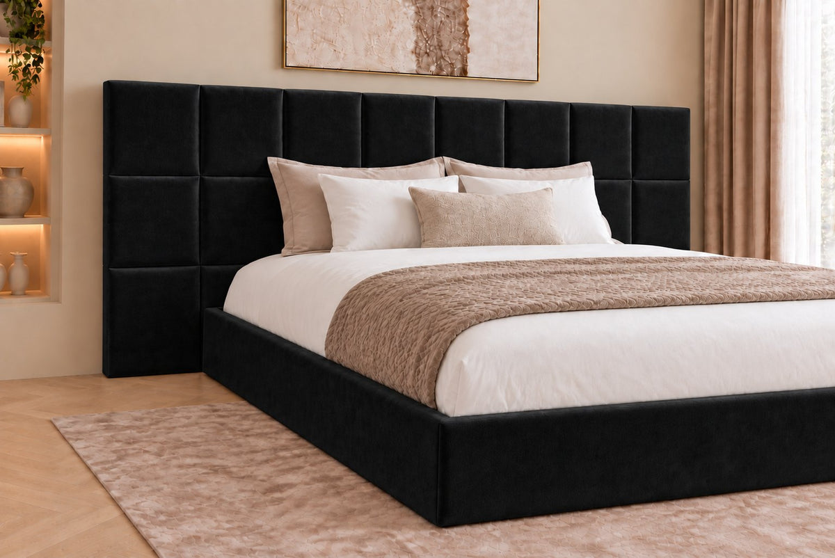 Cefalu divan bed in black, headboard close-up