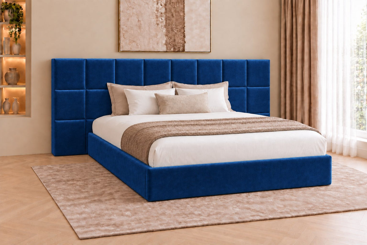 Cefalu divan bed in blue, side view