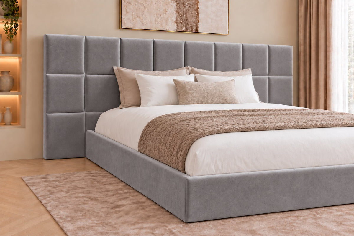 Cefalu divan bed in grey, headboard close-up