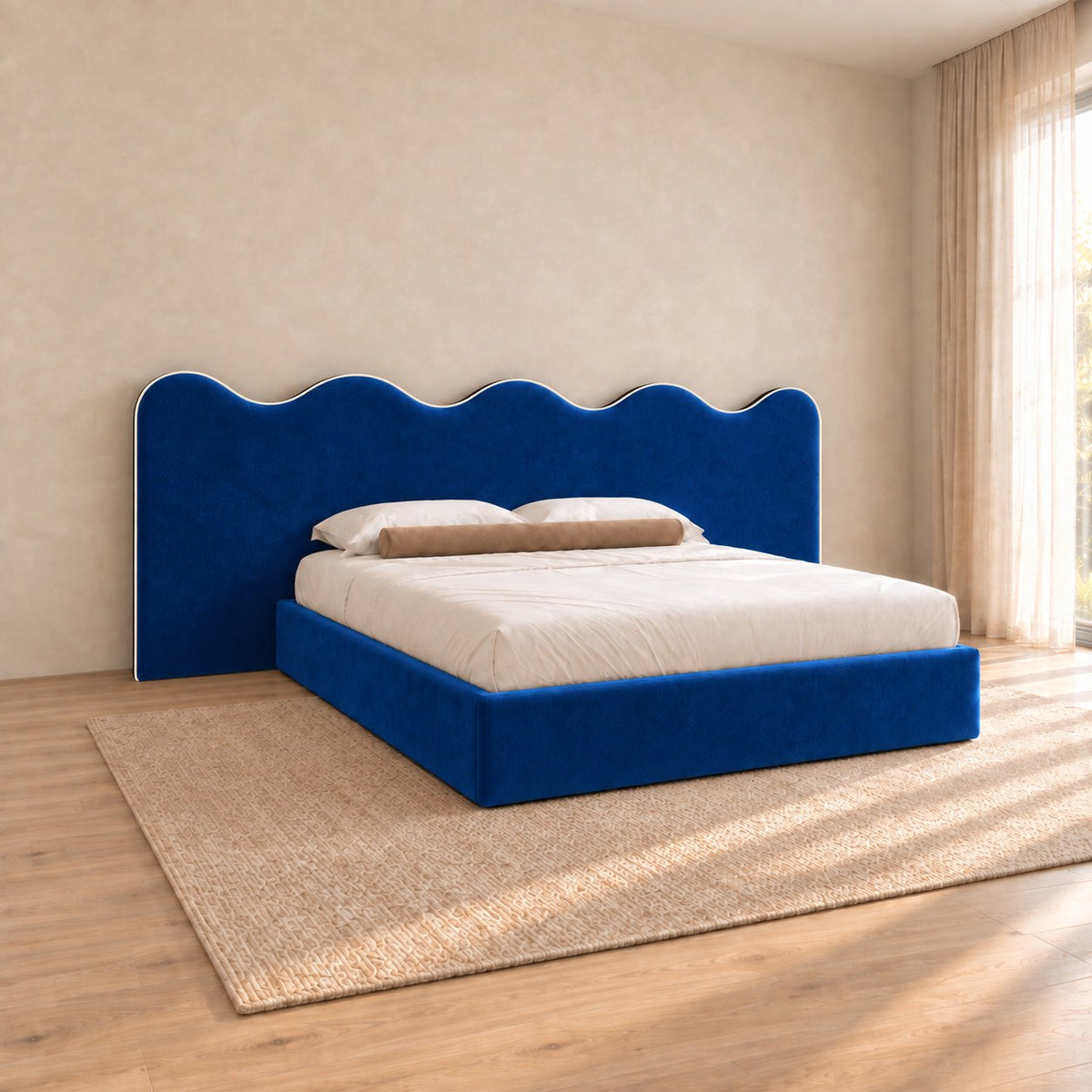 Cervia bed in blue, side view