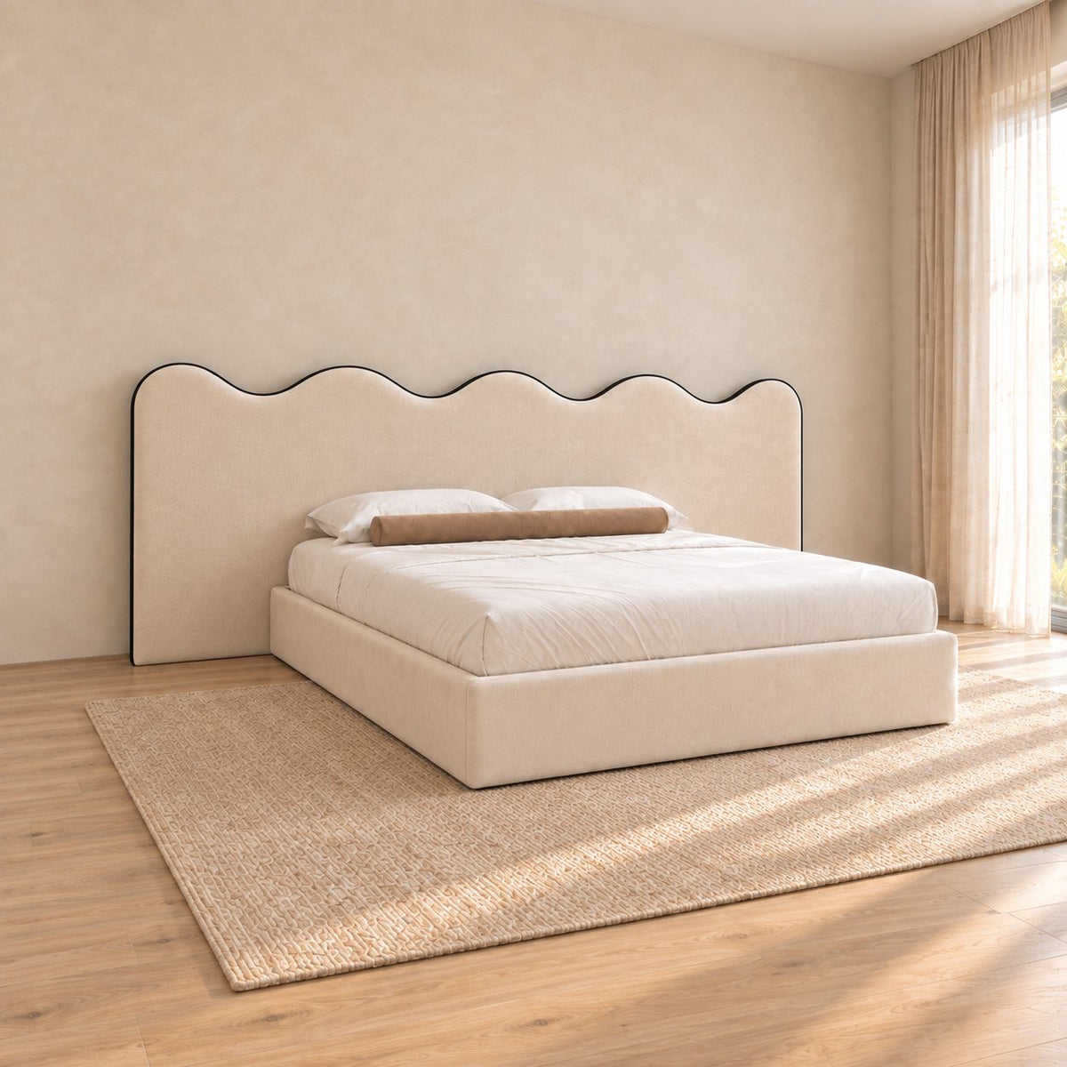 Cervia bed in cream, side view