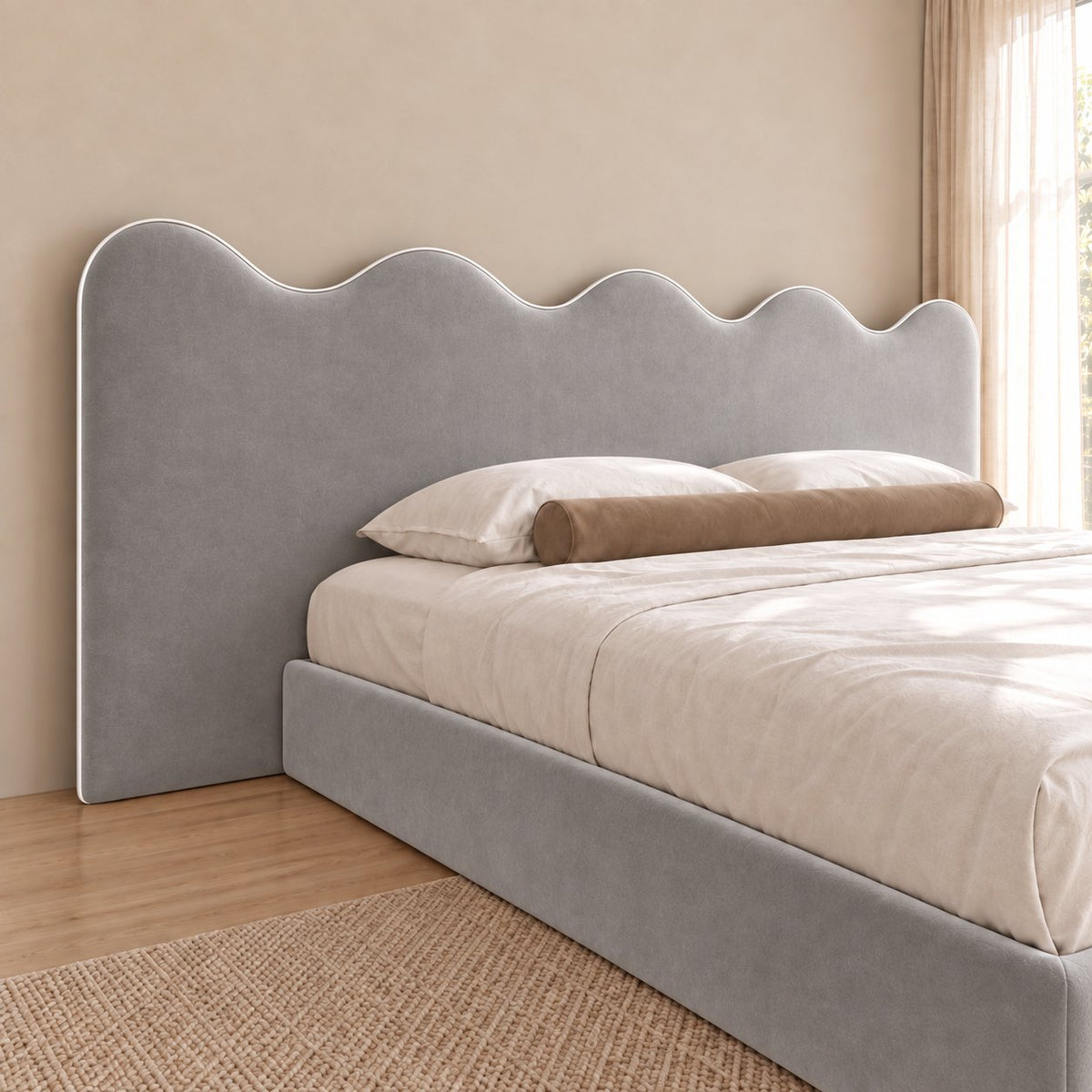 Cervia bed in grey, headboard close-up