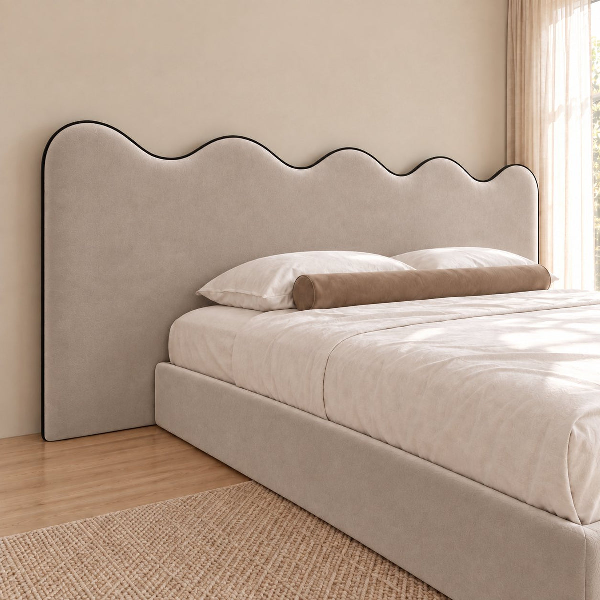 Cervia bed in pebble, headboard close-up