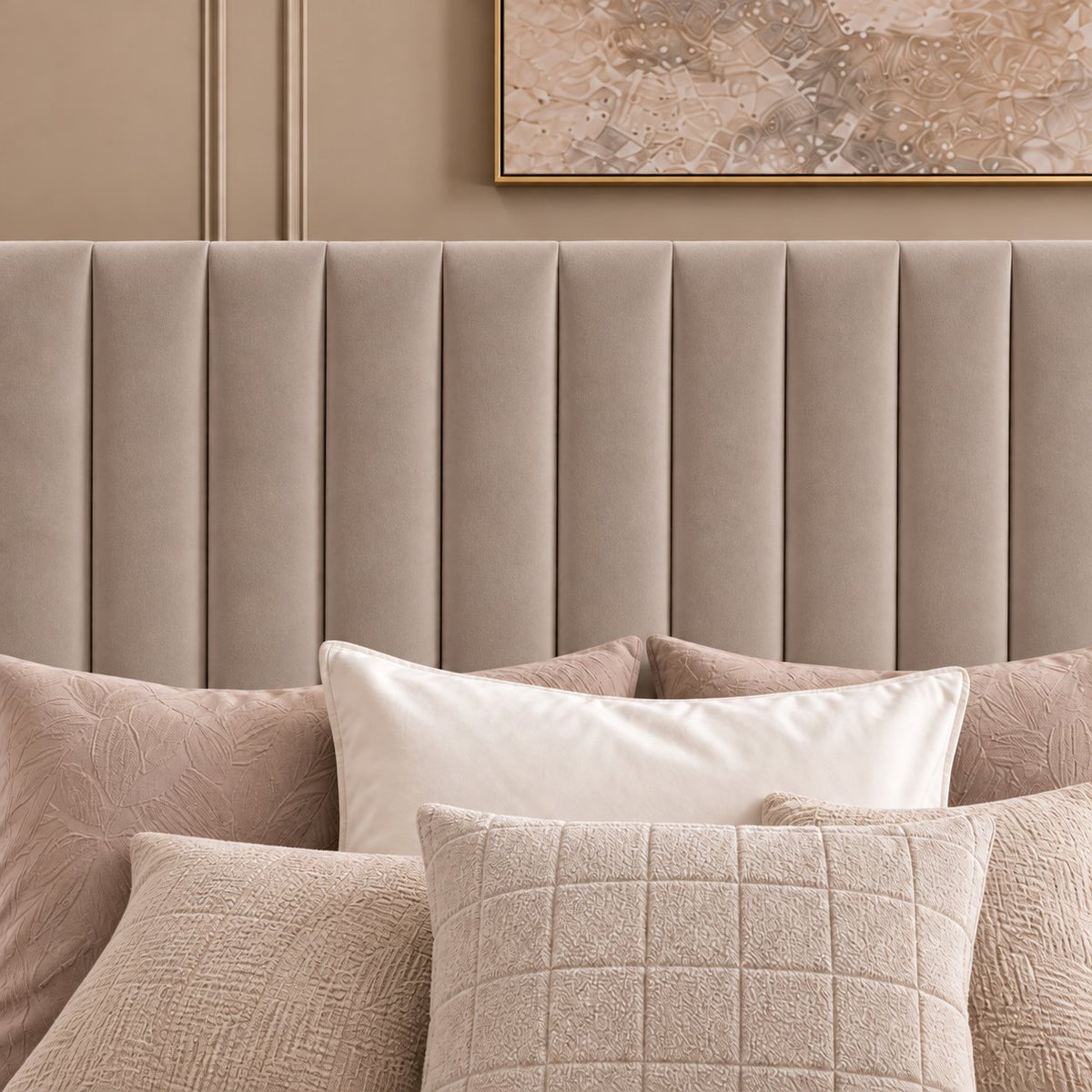 Chioggia divan bed in pebble, headboard close-up