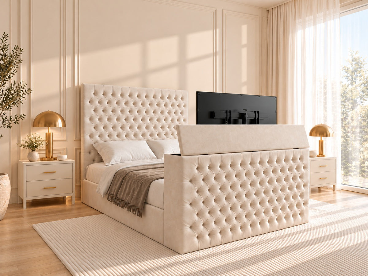 Claridges Upholstered Soft Velvet Tv Bed Frame