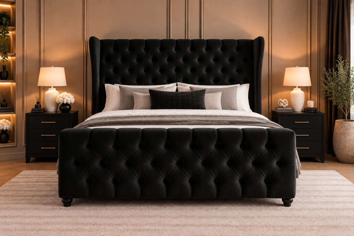 Donati Straight Curved Top Upholstered Soft Velvet Bed Frame