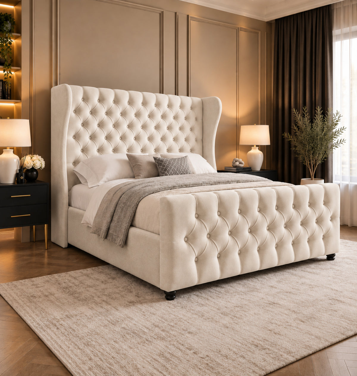 Donati Straight Curved Top Upholstered Soft Velvet Bed Frame