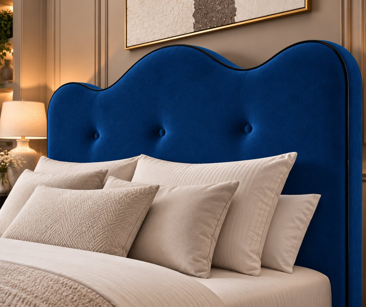 Erice bed in blue, headboard close-up