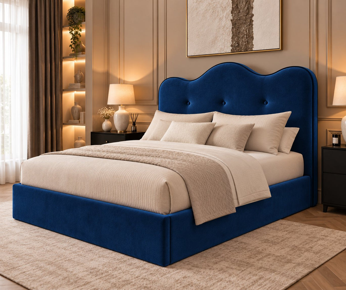 Erice bed in blue, side view