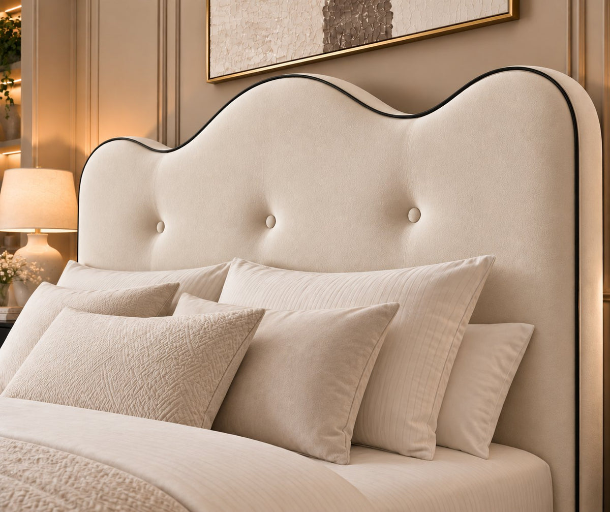 Erice bed in cream, headboard close-up