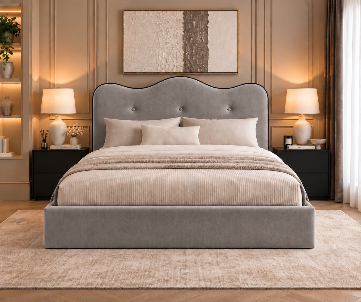 Erice bed in grey, front view