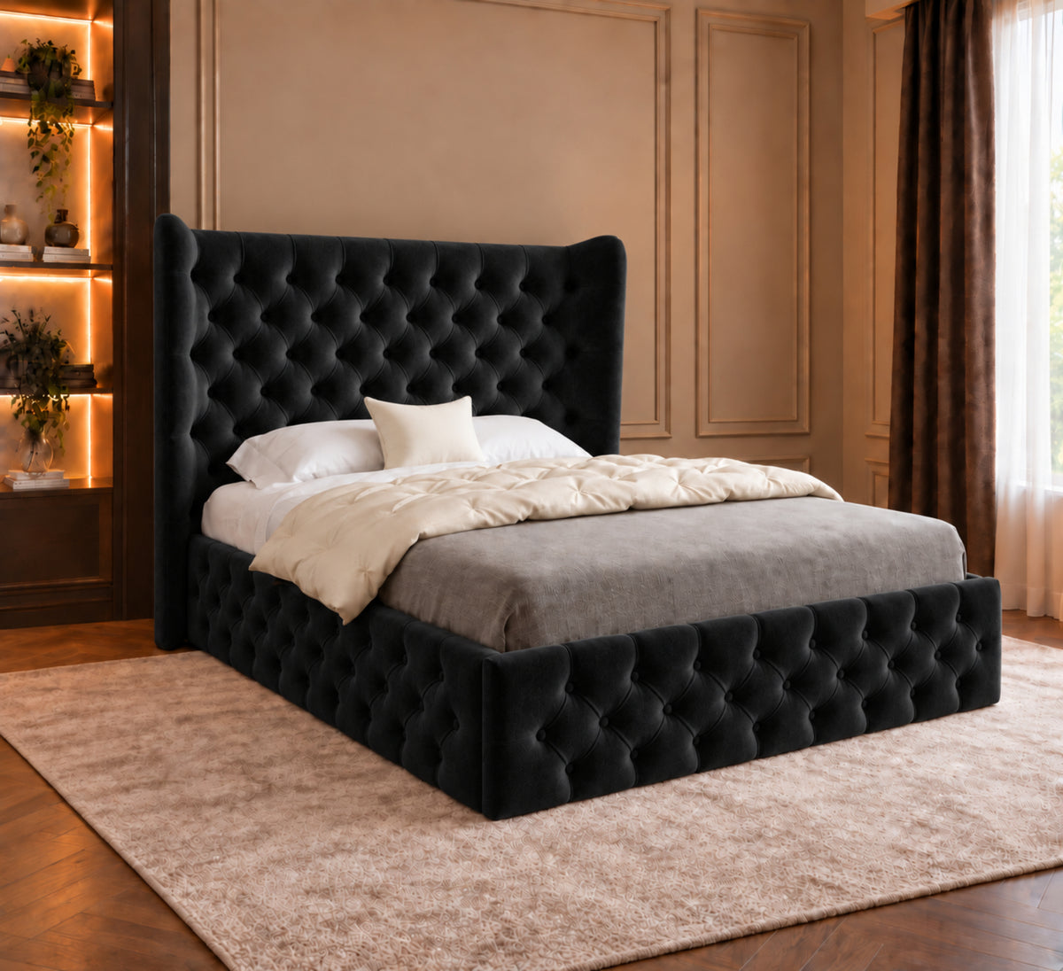 Florence Wide Winged Upholstered Soft Velvet Bed Frame