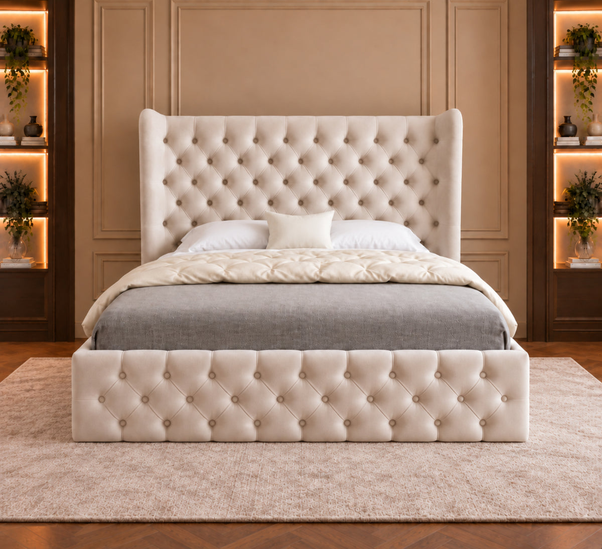 Florence Wide Winged Upholstered Soft Velvet Bed Frame
