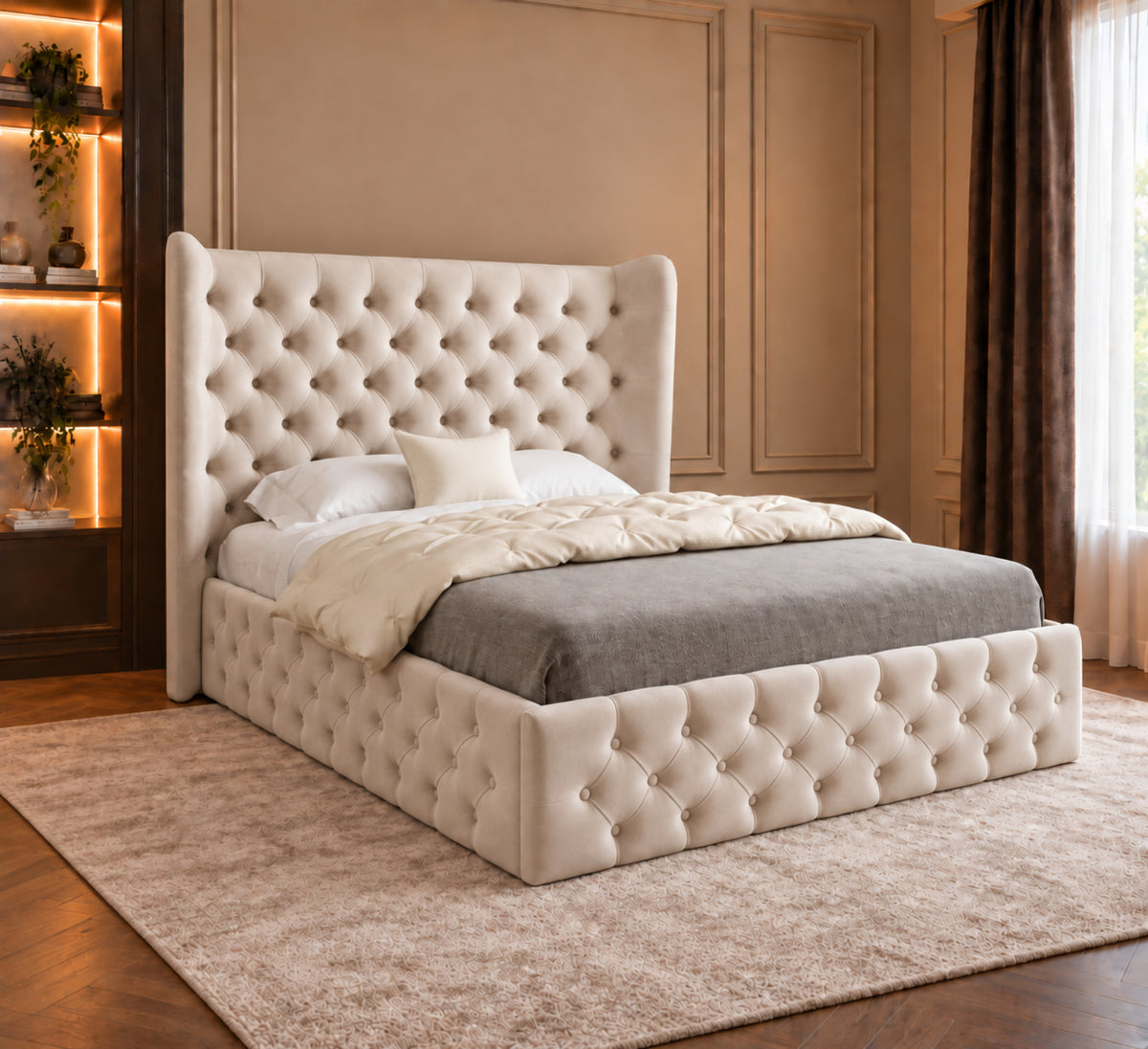 Florence Wide Winged Upholstered Soft Velvet Bed Frame