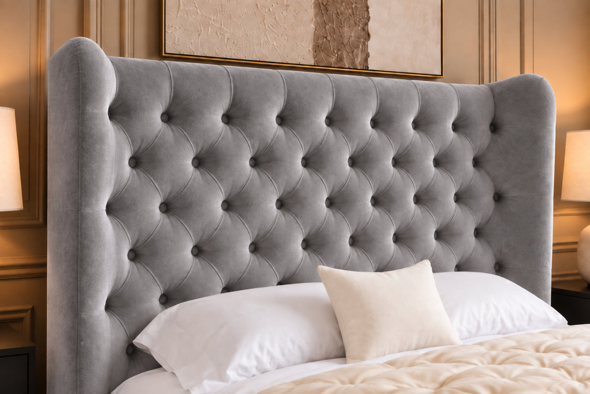 Florence Wide Winged Upholstered Soft Velvet Bed Frame