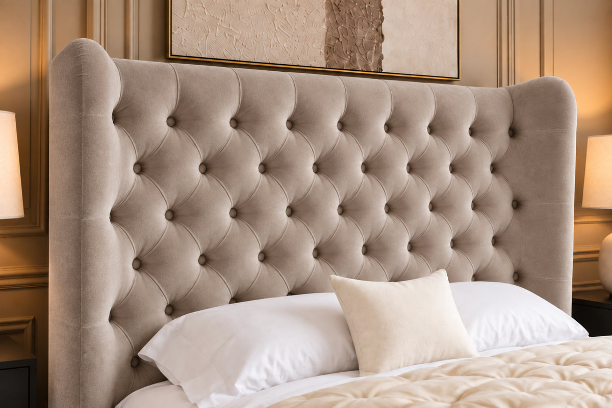 Florence Wide Winged Upholstered Soft Velvet Bed Frame