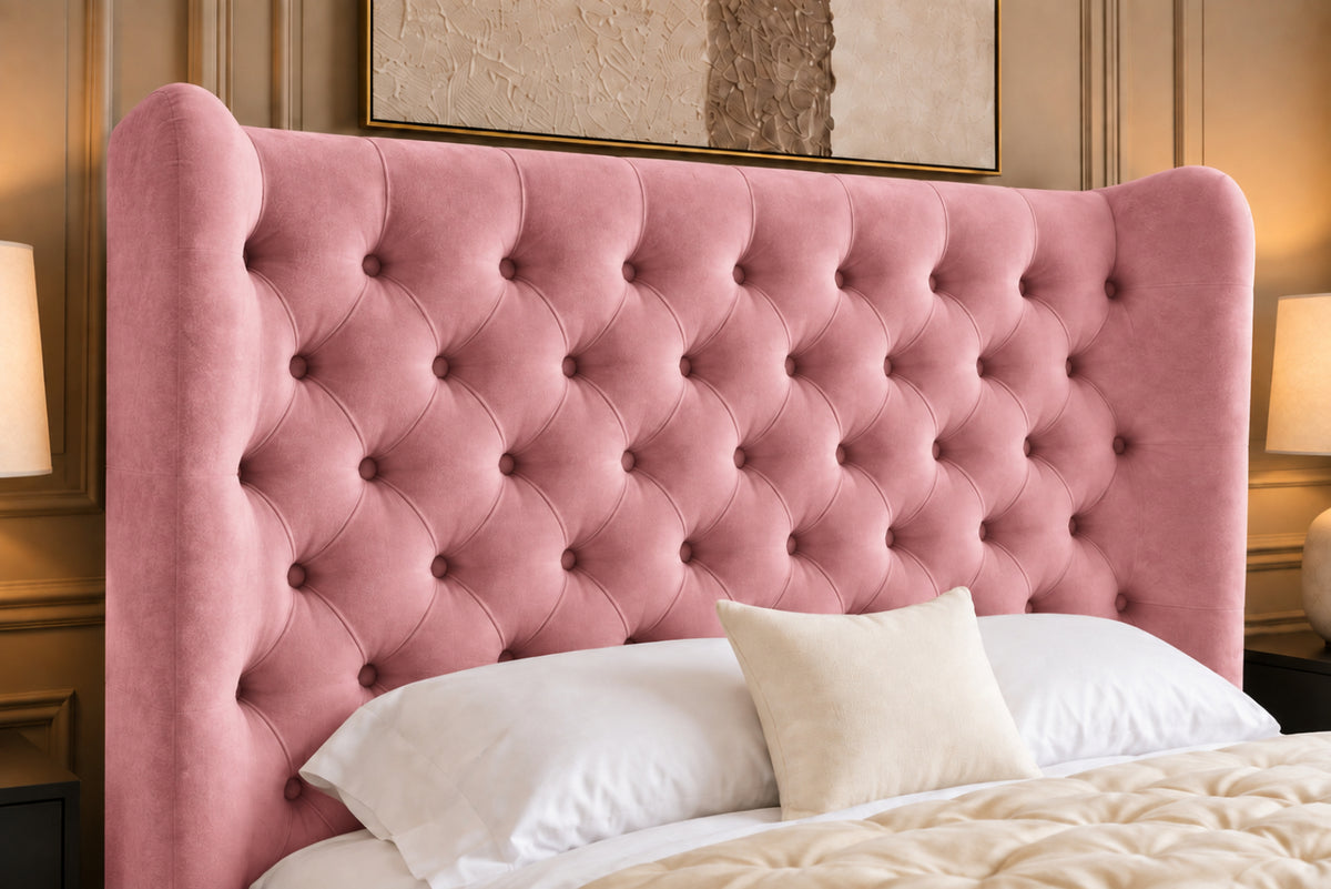 Florence Wide Winged Upholstered Soft Velvet Bed Frame